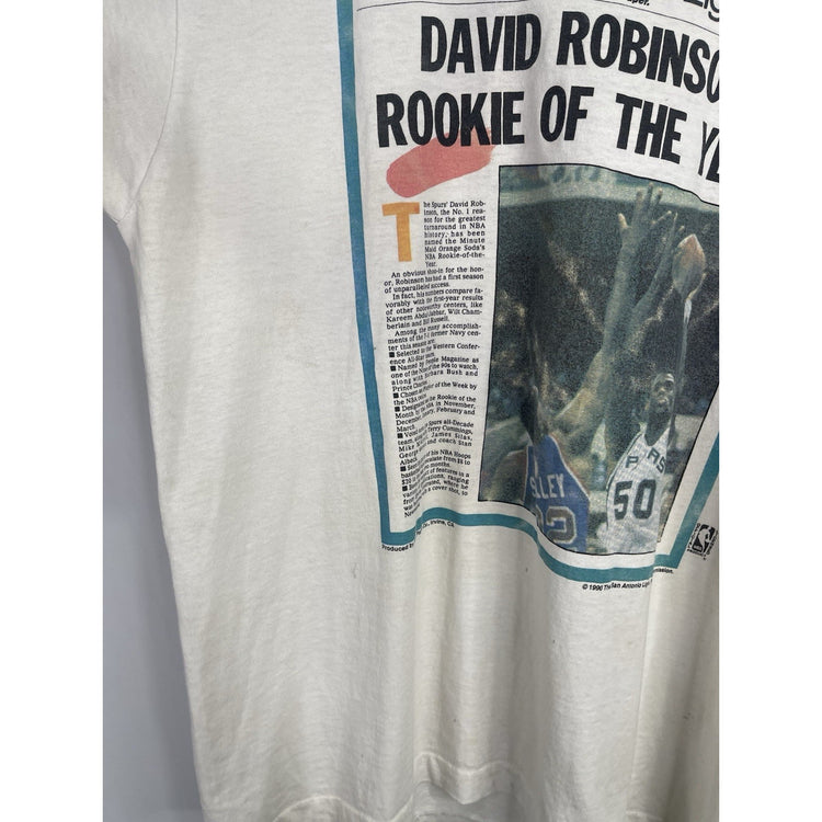 RARE VTG 1990 David Robinson rookie of the year spurs Newspaper Shirt Sz XLarge