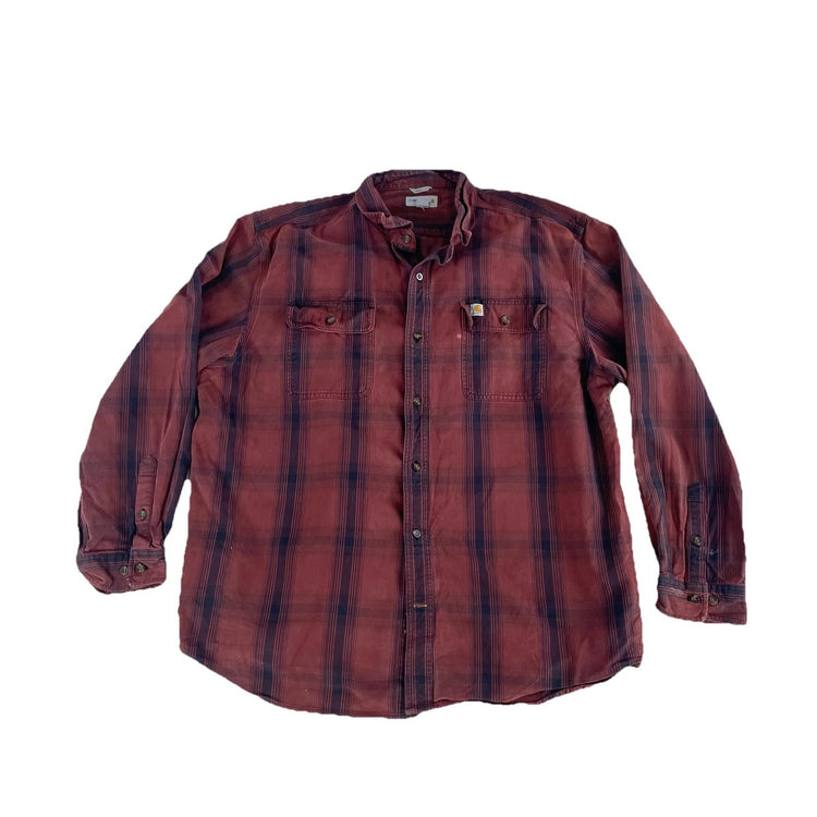 Mens Carhartt Orginal Fit Red & Balck Plaid Flannel Button Down T Shirt Size 2XL