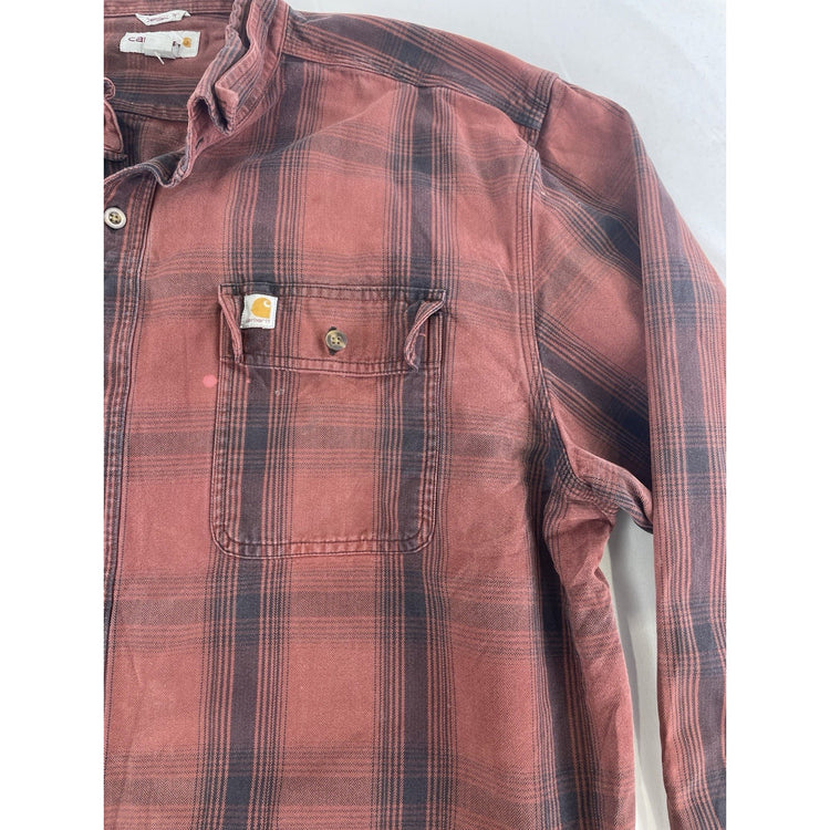 Mens Carhartt Orginal Fit Red & Balck Plaid Flannel Button Down T Shirt Size 2XL