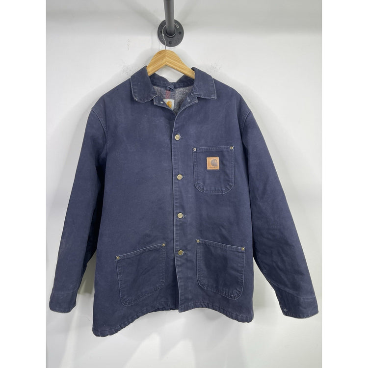 Men’s Navy Blue Vintage Carhartt Chore Coat Jacket Blanket Lined Workwear Sz M