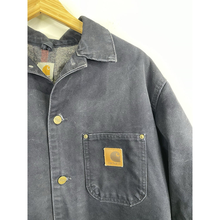 Men’s Navy Blue Vintage Carhartt Chore Coat Jacket Blanket Lined Workwear Sz M