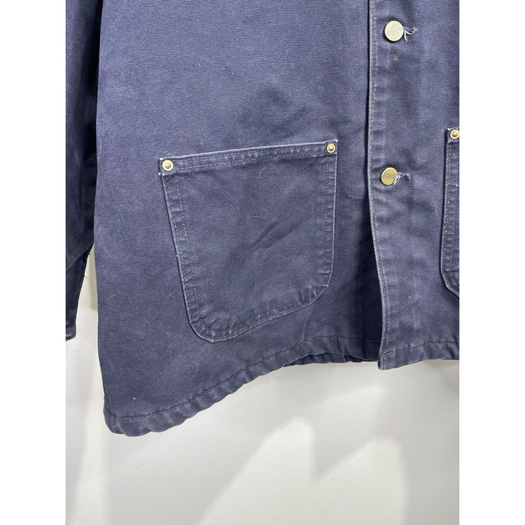 Men’s Navy Blue Vintage Carhartt Chore Coat Jacket Blanket Lined Workwear Sz M