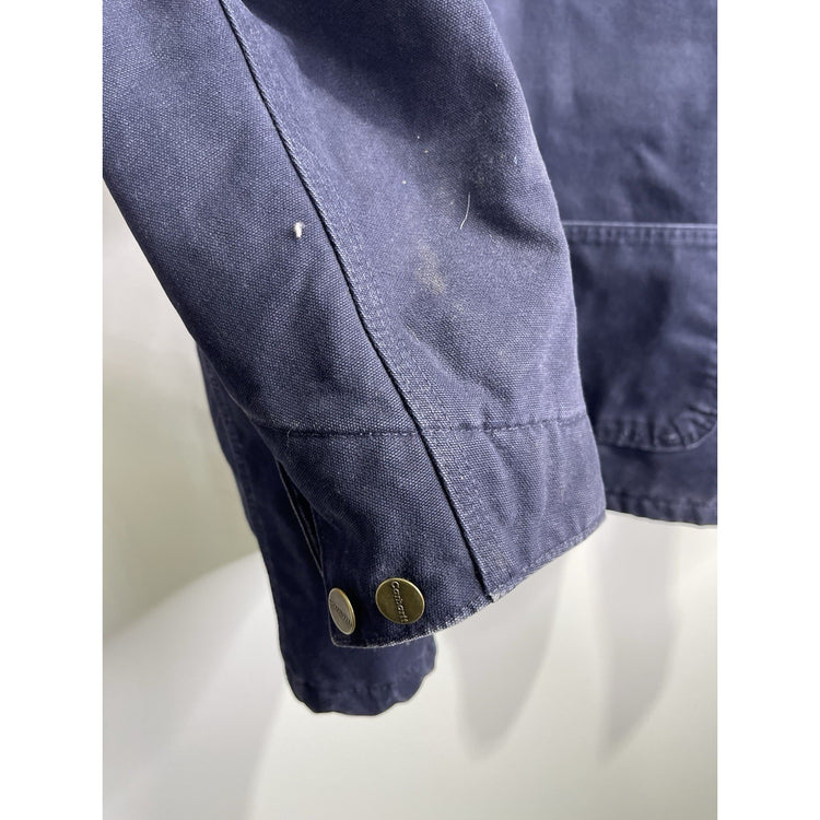 Men’s Navy Blue Vintage Carhartt Chore Coat Jacket Blanket Lined Workwear Sz M