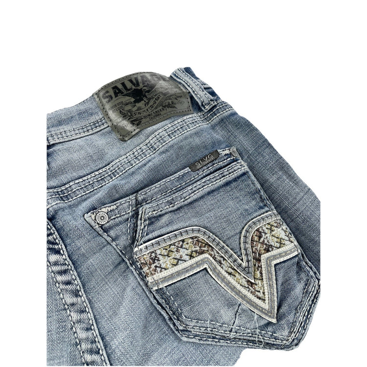 Mens Salvage Denim Mayhem Boot, Regular Fit Light Wash Blue Jeans Size 32