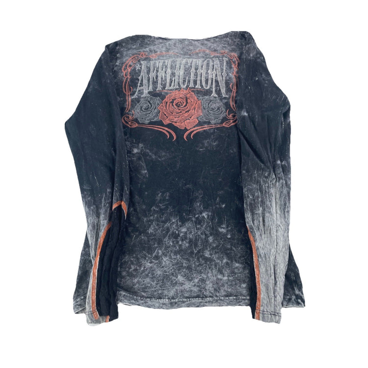Womens Y2K Affliction American Metal Lace Long Sleeve T Shirt Size Medium