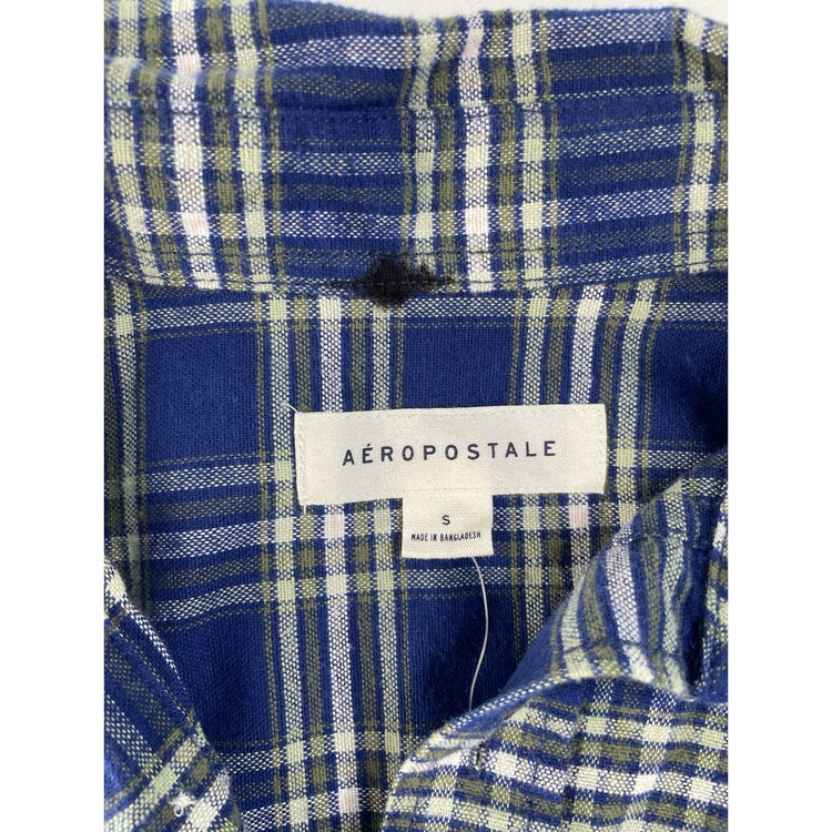 Mens Aeropostale Blue & White Plaid Button Up Shirt Size Small