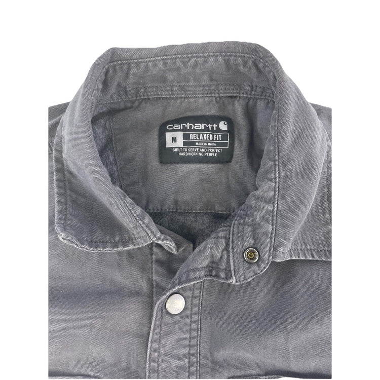 Mens Carhartt Gray Relaxed Fit Canvas Fleece Lined Button Up T Shirt Size Medium