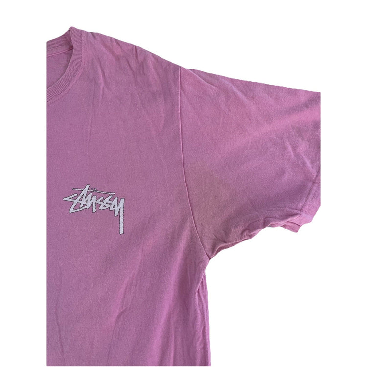 Mens Vintage Stüssy Pink Graphic T-Shirt Size Medium Rare Surf Skate