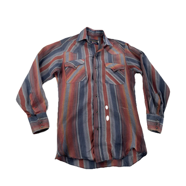 Mens Vintage Panhandle Slim, LongSleeve Western Striped ButtonUp Shirt Size 14