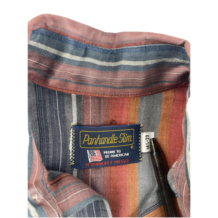 Mens Vintage Panhandle Slim, LongSleeve Western Striped ButtonUp Shirt Size 14