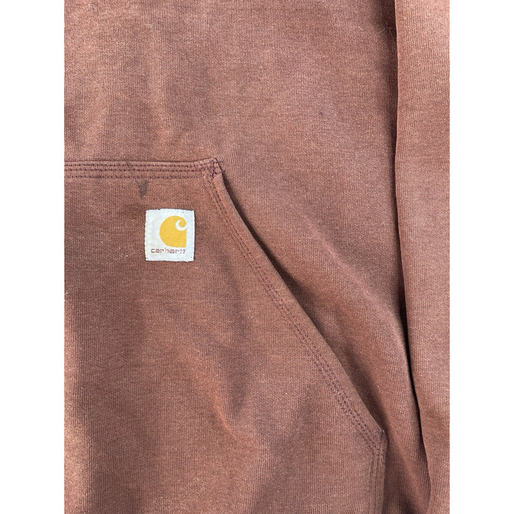 Men's Carhartt Pullover Hoodie Brown With Sleeve Logo Size L