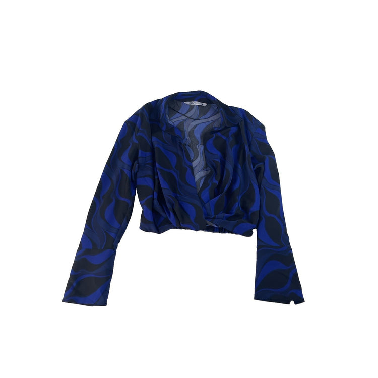 Womens Zara Blue & Black Swirl Pattern Blouse Size XS