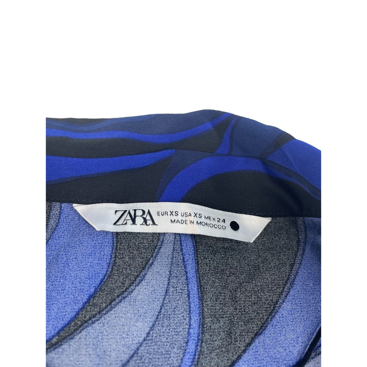 Womens Zara Blue & Black Swirl Pattern Blouse Size XS