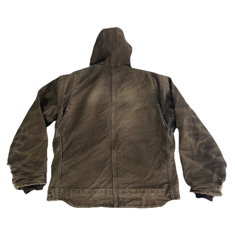 Mens Distressed Vintage Carhartt Sandstone Sierra Sherpa Hooded Jacket Size L