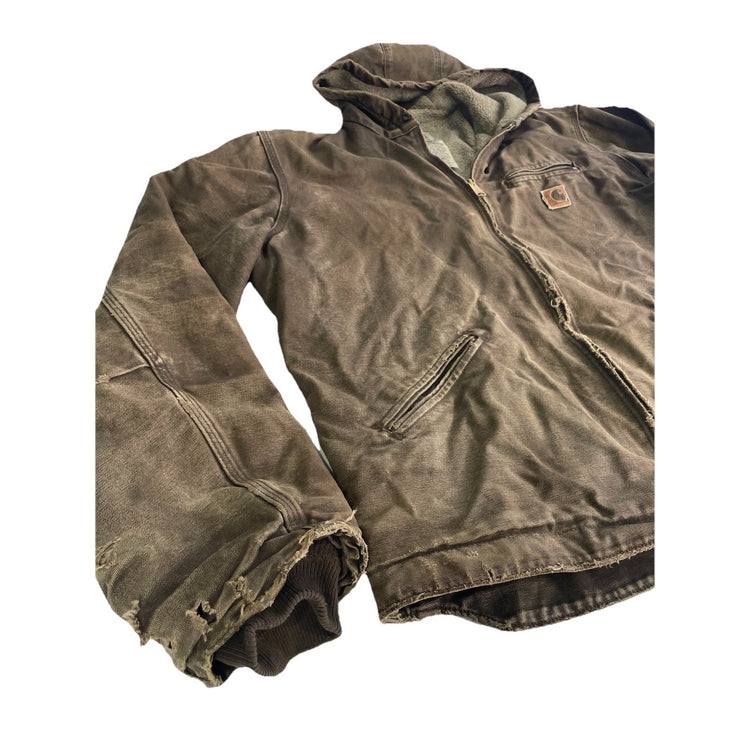 Mens Distressed Vintage Carhartt Sandstone Sierra Sherpa Hooded Jacket Size L