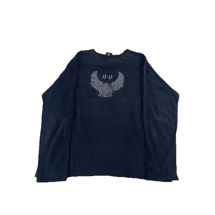 Womens Harley Davidson Black Studded Eagle Long Sleeve T Shirt Size Large