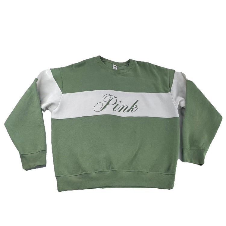 Womens Victoria’s Secret PINK Green & White Crew Neck Sweater Size Large