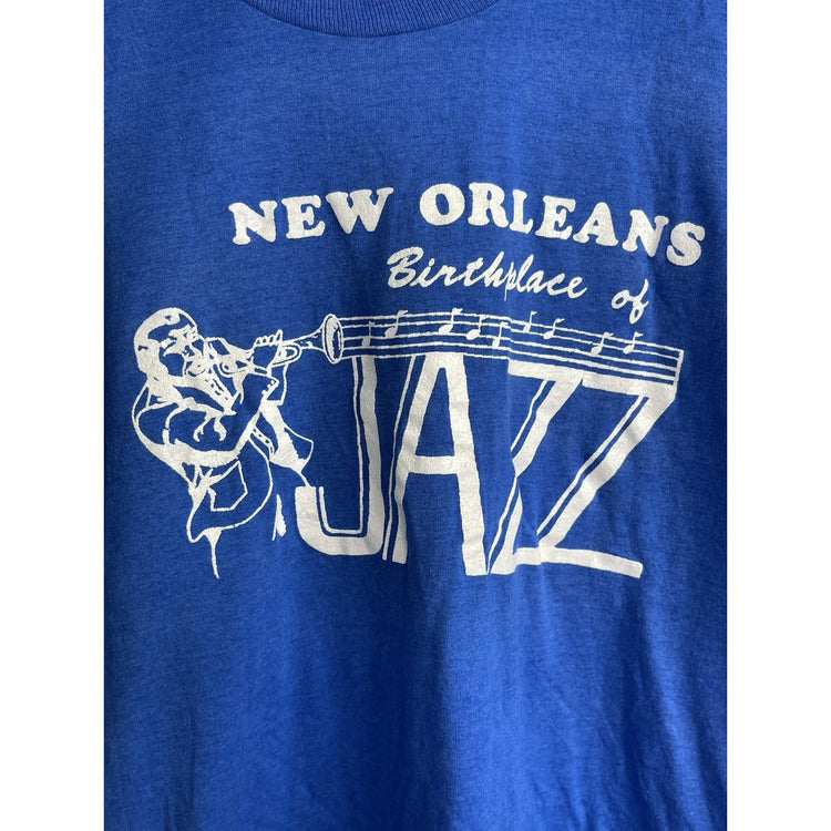 Adult Blue Vintage New Orleans Birthplace of Jazz Single Stitch T Shirt 90s XL