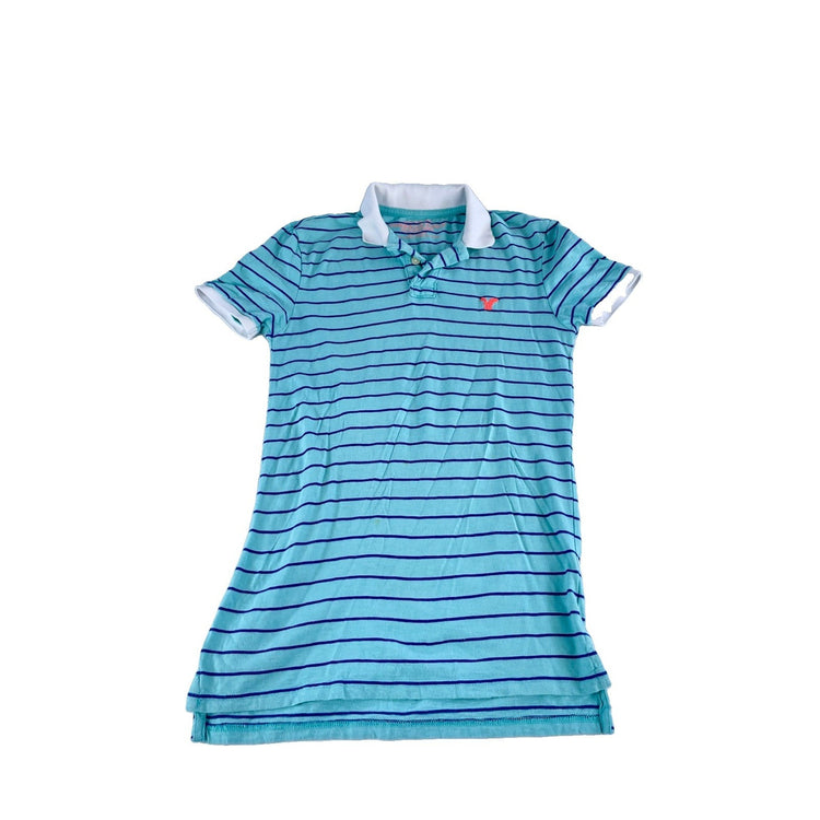 Womens American Eagle Outfitters Slim Fit Striped Polo Shirt Size XS Light Blue