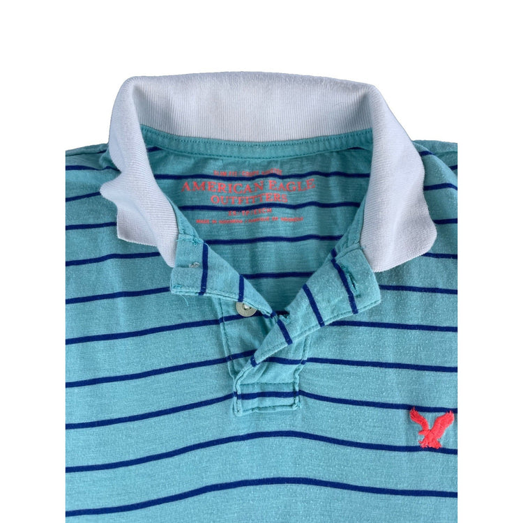 Womens American Eagle Outfitters Slim Fit Striped Polo Shirt Size XS Light Blue