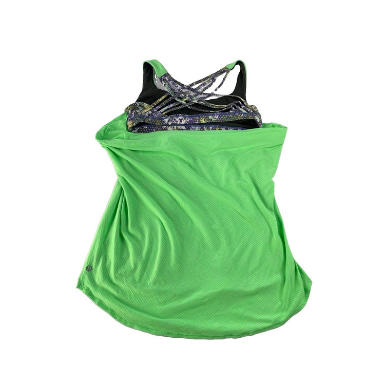 Women's Lululemon Athletic Layered Tank Top Neon Green Multi-Strap Back Size 12