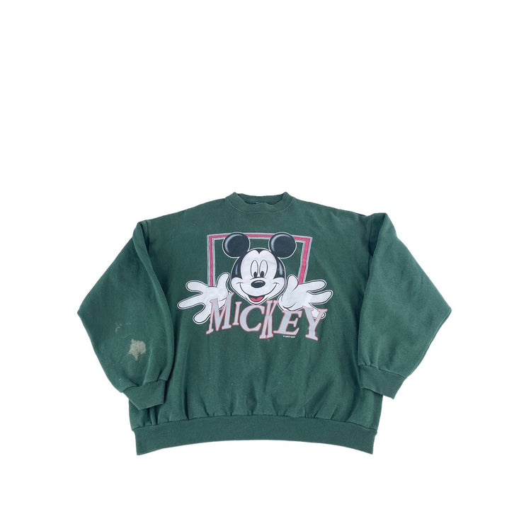 Mens Vintage Disney Micky Graphic Crewneck Sweatshirt Dark Green Size Xl