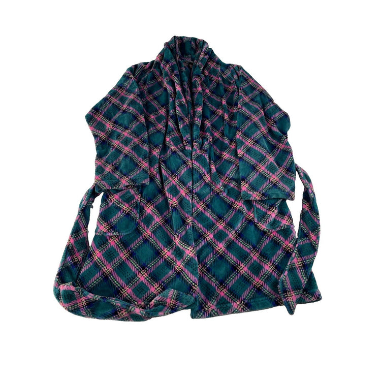 Womens Victorias Secret Green & Pink Plaid Cozy Robe Size Medium