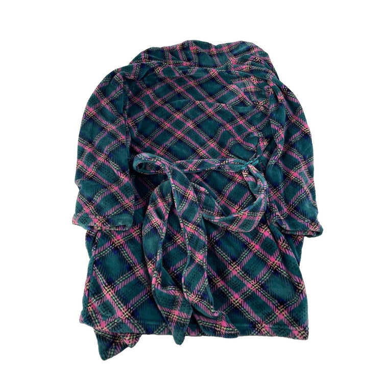 Womens Victorias Secret Green & Pink Plaid Cozy Robe Size Medium