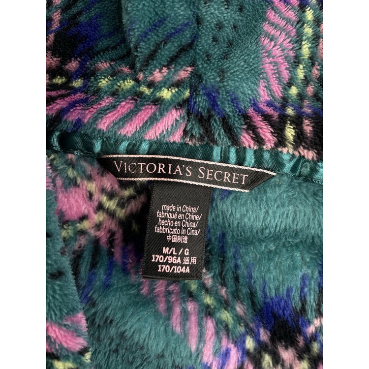 Womens Victorias Secret Green & Pink Plaid Cozy Robe Size Medium