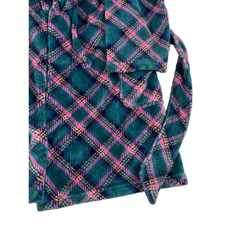 Womens Victorias Secret Green & Pink Plaid Cozy Robe Size Medium