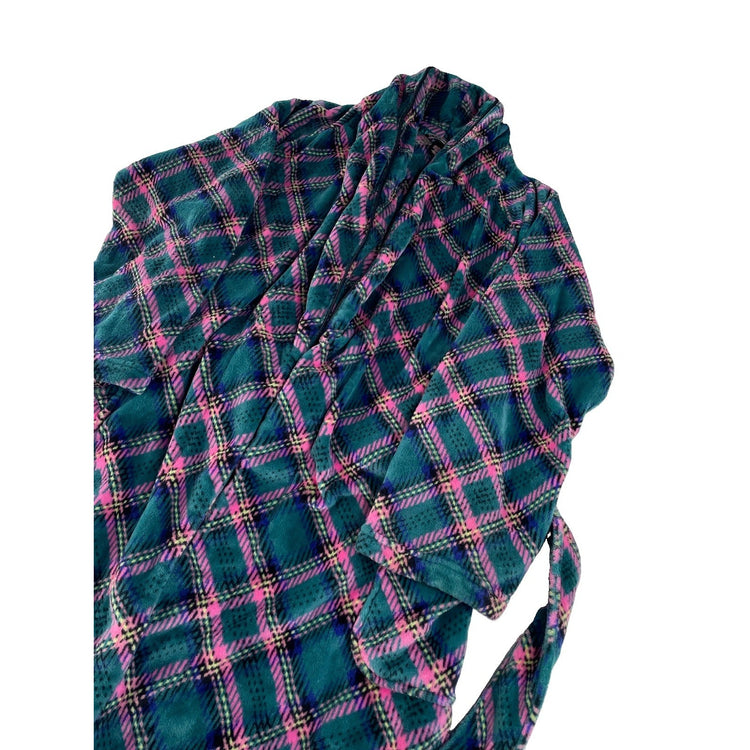 Womens Victorias Secret Green & Pink Plaid Cozy Robe Size Medium