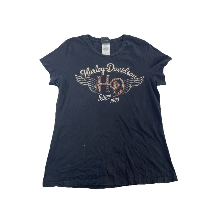 Womens Harley Davidson Black Graphic T-Shirt Size XL