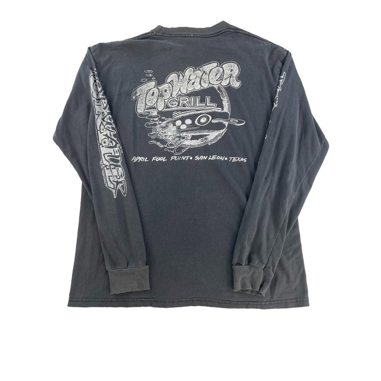 Mens Vintage 2000s Topwater Grill San Leon Texas Distressed Long Sleeve Shirt L