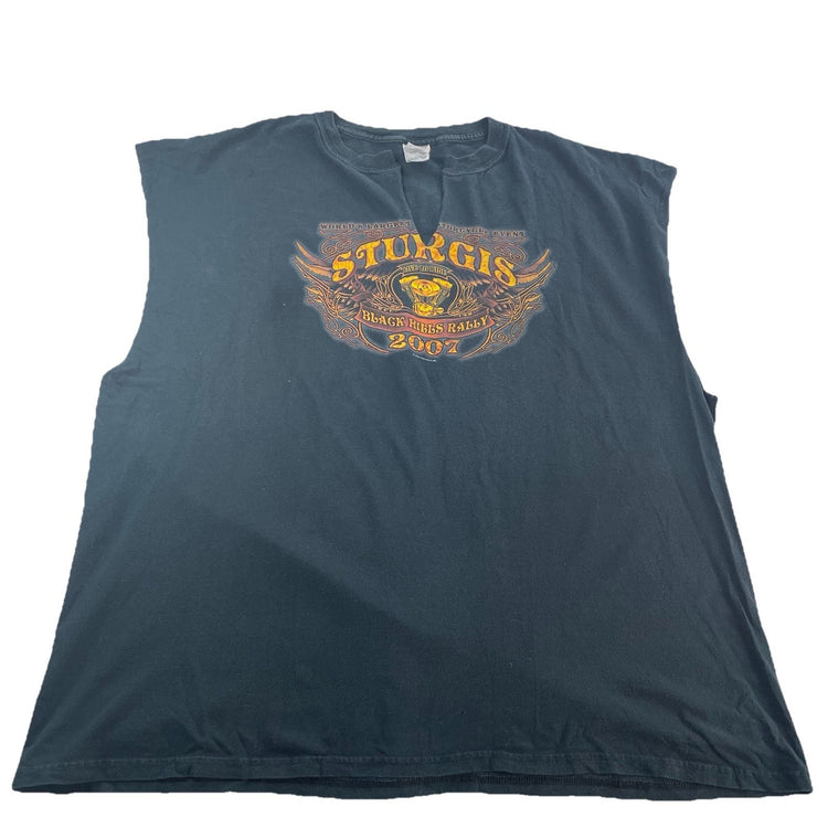 Men’s Gildan Basic Black Graphic Sleeveless Cut V-Neck Shirt Size 3XL