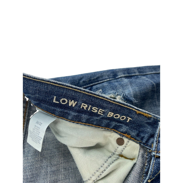 Mens American Eagle Low Rise Bootcut Jeans Blue Distressed Denim Size 34x32