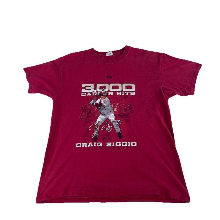 Mens Anvil Red Craig Biggio 3000 Hit Milestone Graphic Tee Size Xl