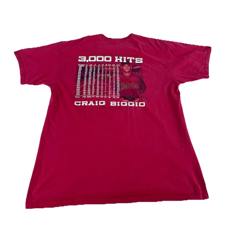 Mens Anvil Red Craig Biggio 3000 Hit Milestone Graphic Tee Size Xl
