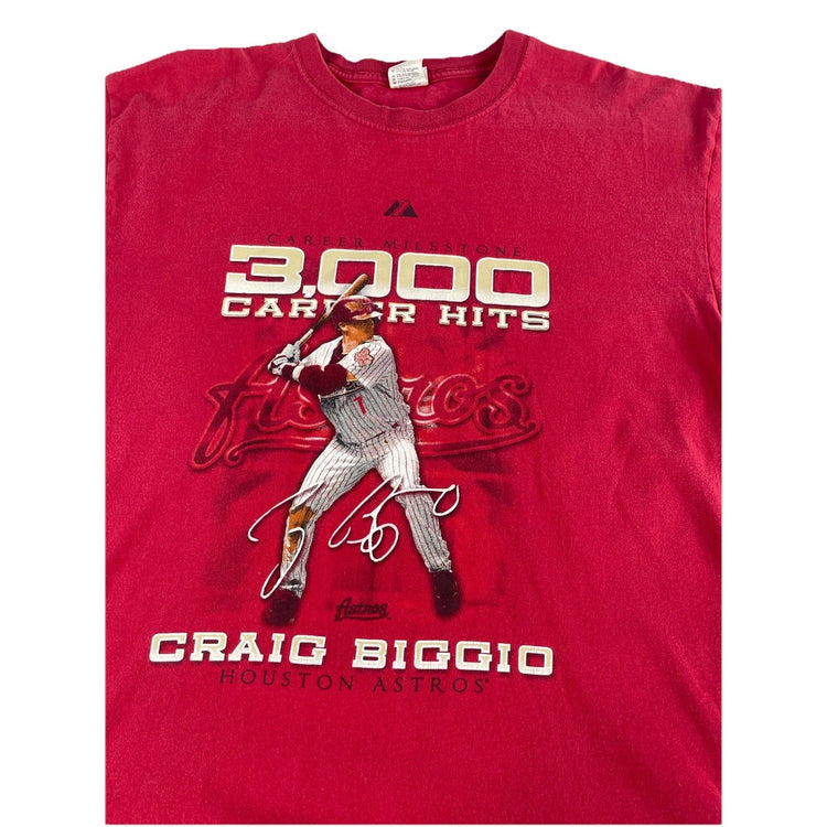 Mens Anvil Red Craig Biggio 3000 Hit Milestone Graphic Tee Size Xl