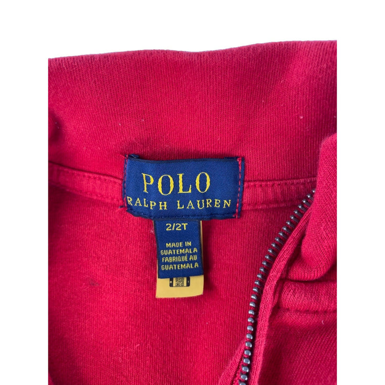 Boys Polo Ralph Lauren Red Fleece Quarter Zip Mock Neck Pullover Sweater Size 2T