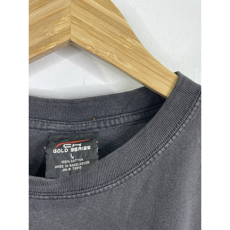 Men’s Vintage Harley Davidson Double Sided Graphic Flaming Skulls T Shirt Sz L