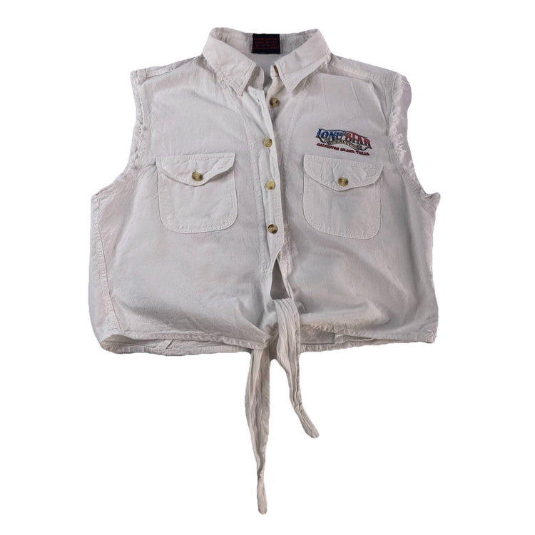 Womens Vintage Southern Steel White Cropped Button-Up Biker Vest Size Xl