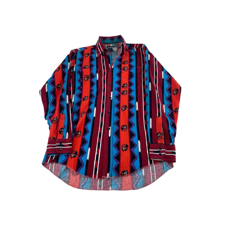 Men Vintage Wrangler Cowboy Cut Bright Southwestern Stripe Shirt Size 15.5-34