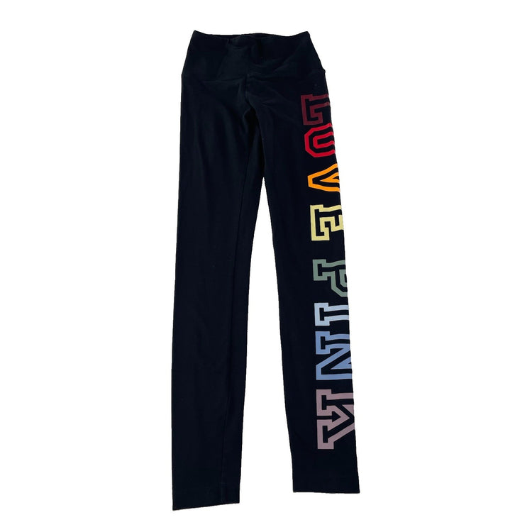 Womens Victoria's Secret PINK Black Rainbow Logo Yoga Leggings Size XS