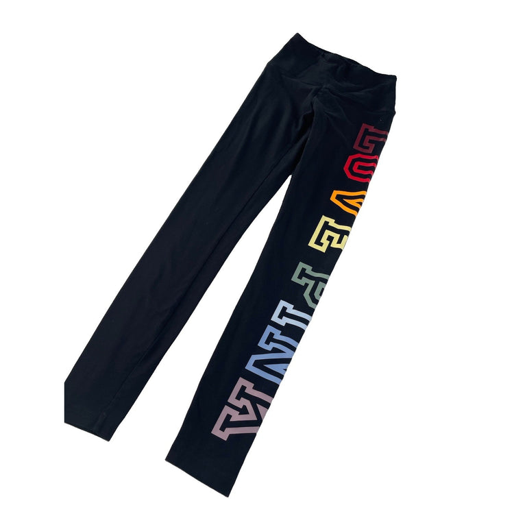 Womens Victoria's Secret PINK Black Rainbow Logo Yoga Leggings Size XS