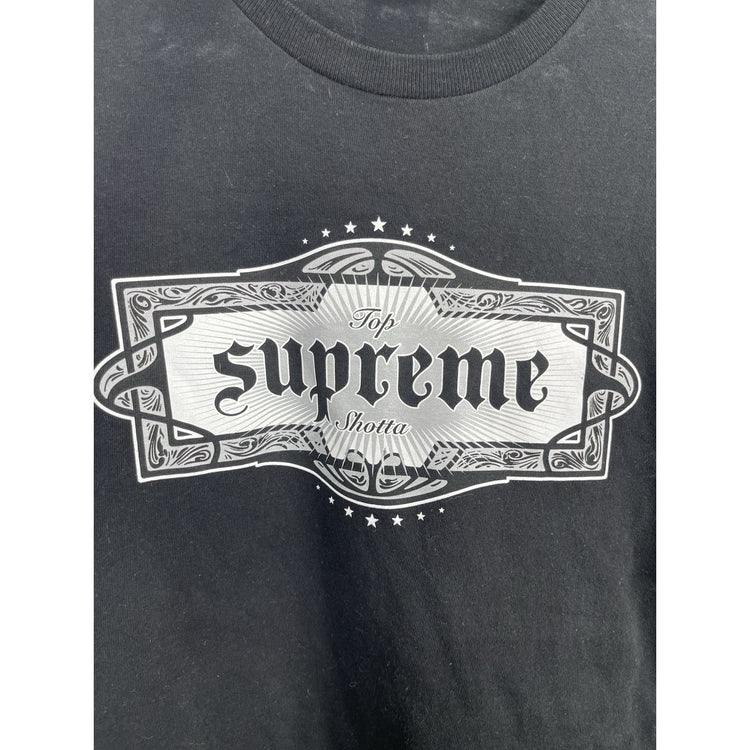 Men’s Black Graphic Print Supreme Top Shotta Short Sleeve T Shirt Sz L
