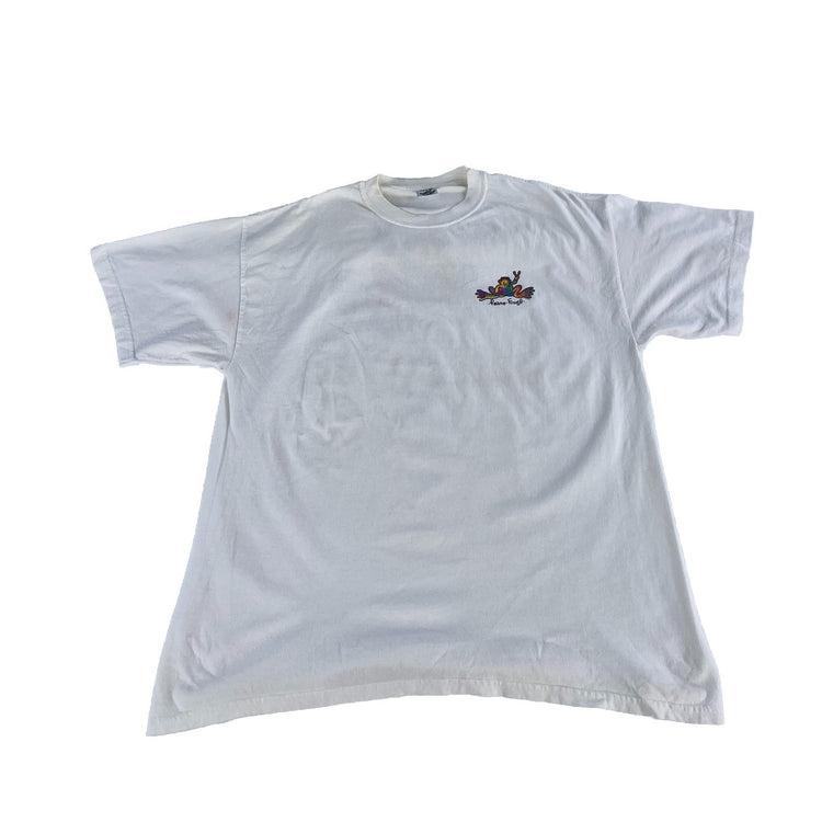Mens Vintage Peace Frog Cream/White Basic Graphic Tee Size Xl
