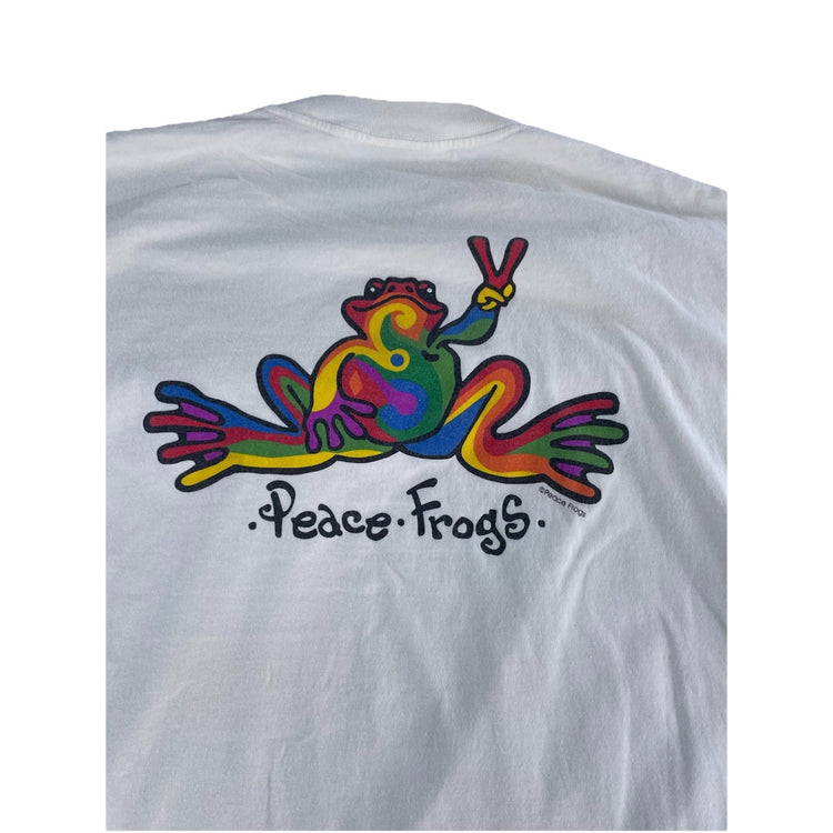 Mens Vintage Peace Frog Cream/White Basic Graphic Tee Size Xl