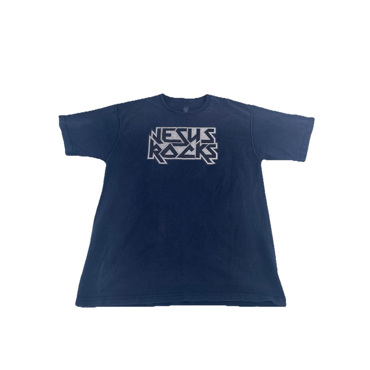 Mens Vintage Fruit Of The Loom “Jesus Rocks” Black Graphic Tee Size M