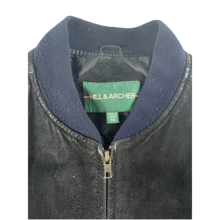 Mens Vintage Hill & Archer Black Leather Bomber Jacket Size 40