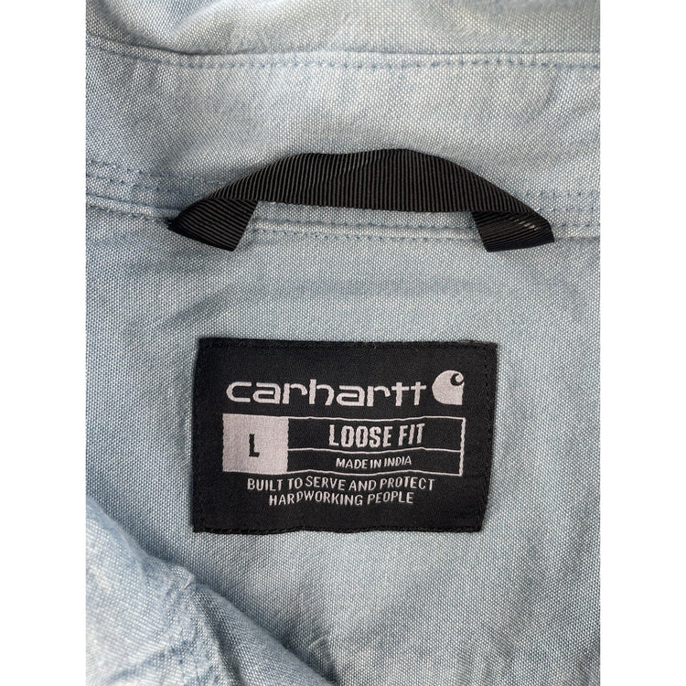Mens Carhartt Light Blue Loose Fit Chambray Button-Down ShortSleeve Shirt Size S
